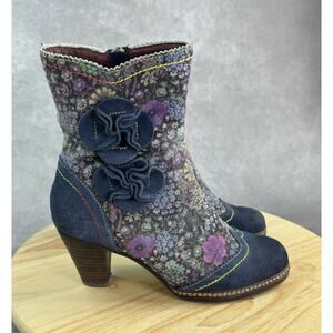 L'Artiste Boho Arty 3D Floral Suede Boots 38 US 7.5-8 Simonetta Fairy Bohemian